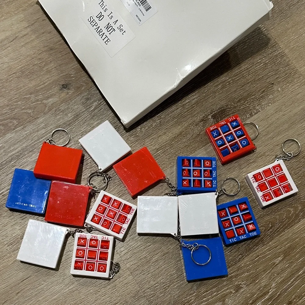 Tic Tac Toe Keychain Set in Red, White, and Blue - set of 15